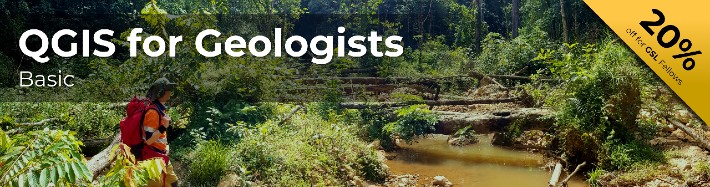 QGIS for geologists course flyer with 20% off for GSL Fellows